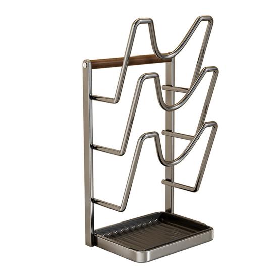 Yousheng Kitchen Pot Lid Storage Rack Carbon Steel Pot Lid Holder While Cooking Pot Lid Stand with Spoon Rest Removable Drip Tray for Countertop Pan