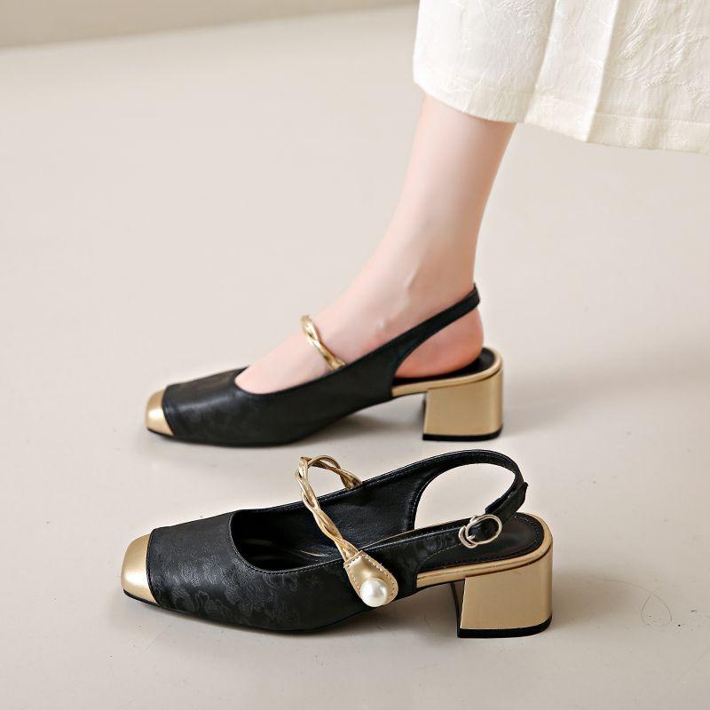 Новый китайский стиль, национальный стиль, сандалии баотоу, женские туфли Мэри Джейн на среднем каблуке, летний темперамент, толстый каблук, высокий каблук, одинарные туфли