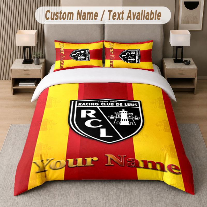 Custom Bedding Set racing club de lens Pattern, Print Name Text 1 Duvet Cover plus 2 Pillowcases Home Textile