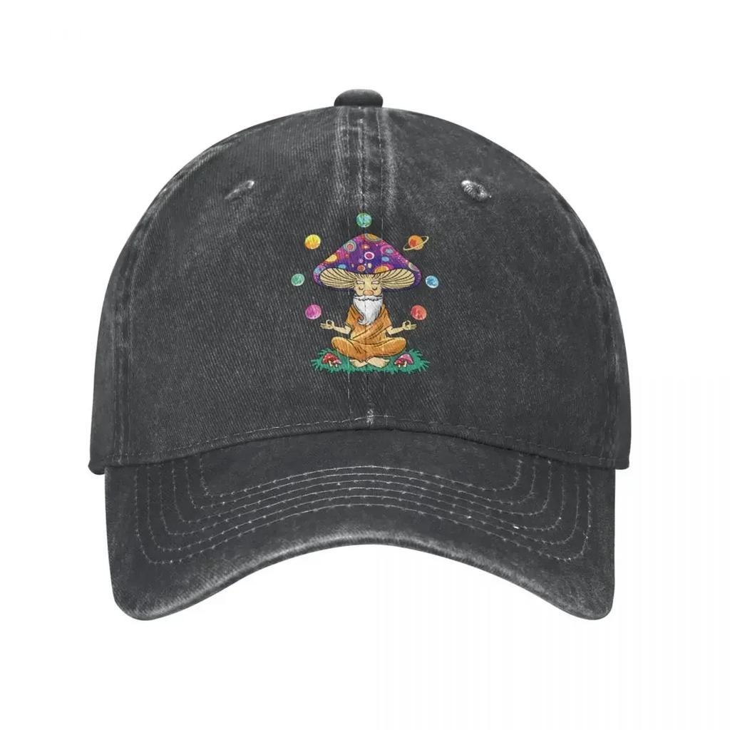 Mushroom Buddha Baseball Caps Vintage Distressed Washed With Yoga Solar System Sun Cap Activities Unstructured Soft Caps Hat