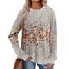 Women's Winter Color-Block Printed Lightweight Brushed-Cotton Round Neck Top