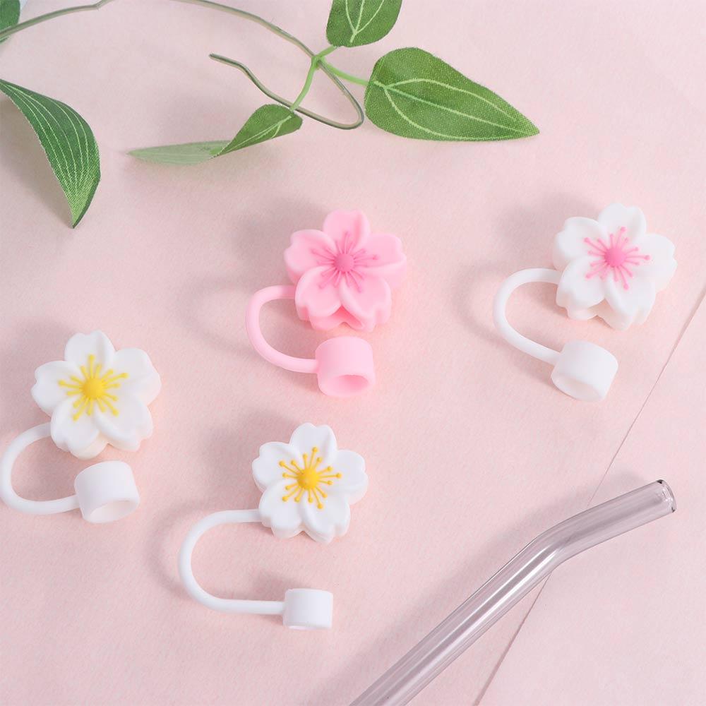 Silicone Cherry Blossoms Straw Cover Dust-Proof Straw Tips Begonia Flower Straw Topper  Tumbler