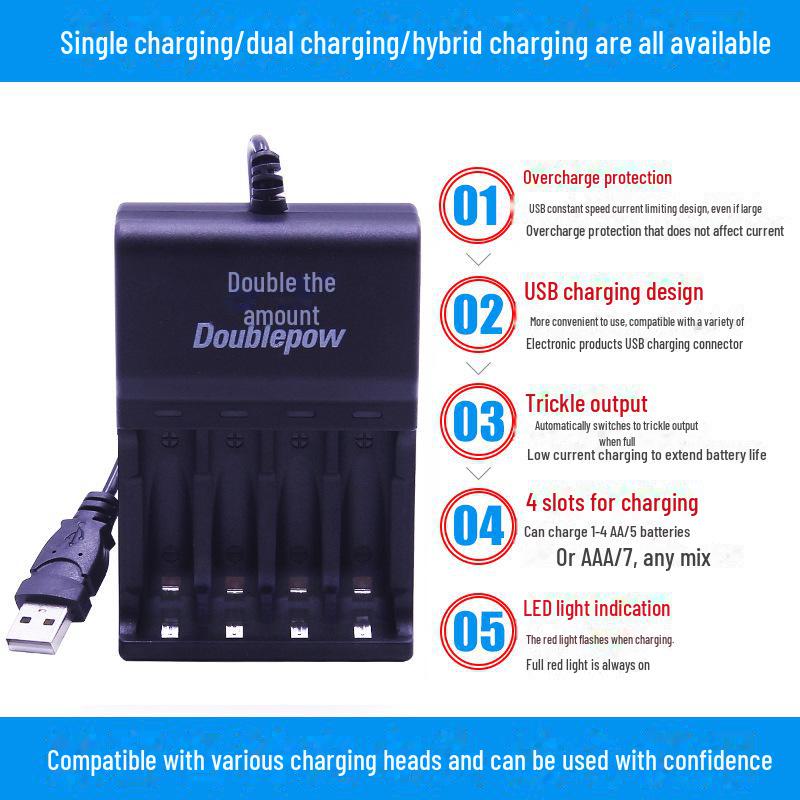 Интеллектуальное 4-слотовое USB-зарядное устройство UK83 для аккумуляторов AA/AAA с двойной емкостью (Вход 5 В)
