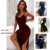 Sexy Deep V Pajamas Women's Long Suspender Nightgown Velvet Lace Seduction Backless Loungewear