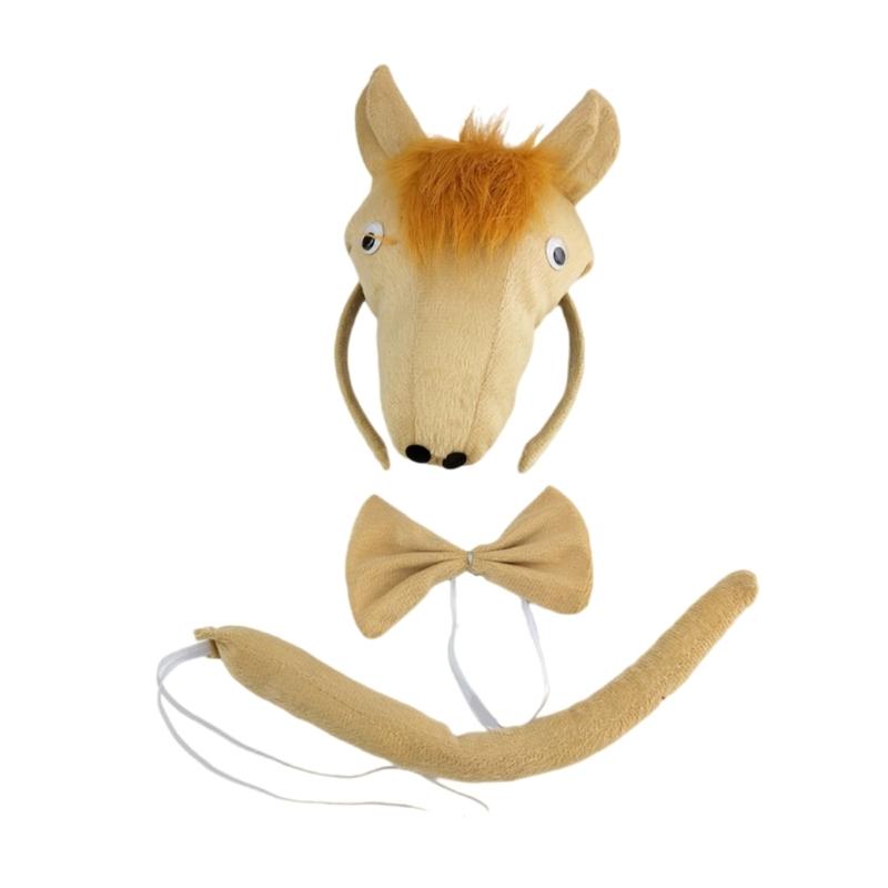 Ролевая игра Чучело лошади Обруч для волос и хвост Женские подростковые повязки на голову Перчатка для макияжа для прямых эфиров Мультяшные карнавальные повязки для волос