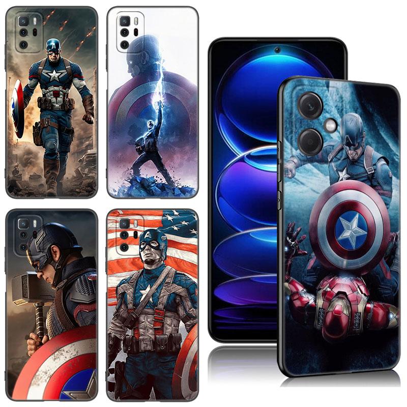 Капитан Америка черный силиконовый чехол для телефона Xiaomi Redmi Note 10 11 11S 12 13 4G 8 9 11T Pro 5G Plus 8T 9S 10S 12S