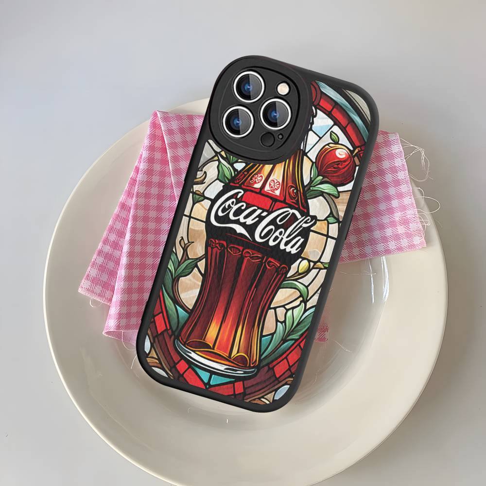 C-CocaS-Модный кожаный чехол для телефона под цвет колы Для IPhone 16 14 15 Pro Plus 13 12 11 Pro Max Силиконовый чехол