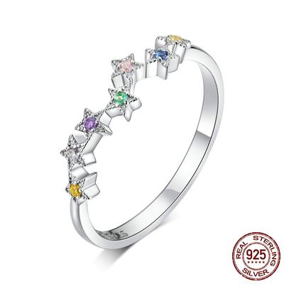 Оригинальное европейское и американское серебряное женское кольцо S925 с платиновым покрытием, цветное циркониевое пятиконечное звездное кольцо