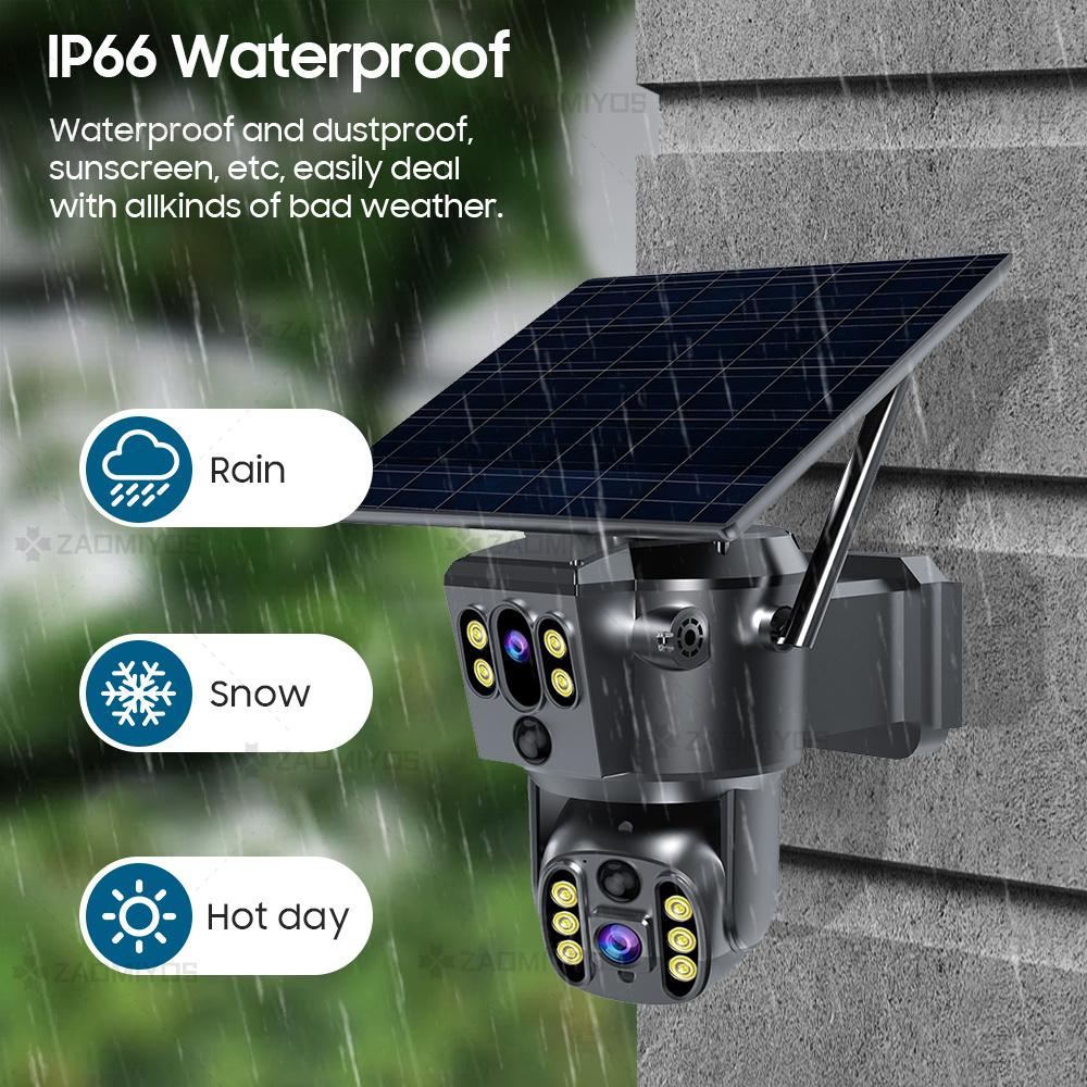 4G SIM-карта, солнечная, двойной объектив/вид 4K WIFI, беспроводная IP-камера PTZ, наружная, PIR-обнаружение, безопасность, ночное видение, наблюдение