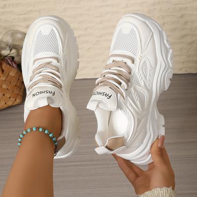 Мода с папиными кроссовками женские четыре сезона новые маффины мягкая платформа повседневная спортивная обувь пара шнурков дышащие модные белые туфли