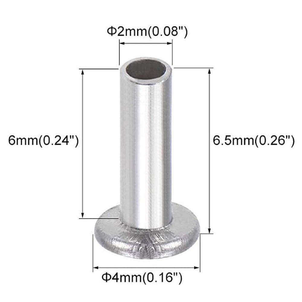 100 шт. M2 M2.5 M3 Полутрубчатые заклепки Серебристый тон Цилиндрический стержень Алюминий Плоская полукруглая головка