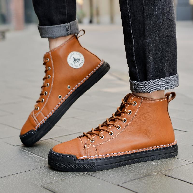 Large Size Martin Boots Men's Shoes Autumn and Winter High-top Men's Shoes Young and Young Men's Casual Short Boots Leather Trendy Shoes