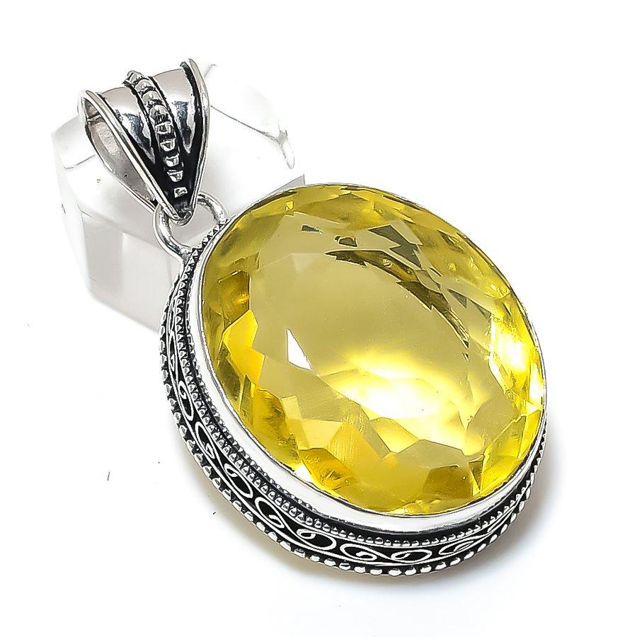 Citrine Handmade 925 Sterling Silver Jewelry Pendant 1.97" J1W72