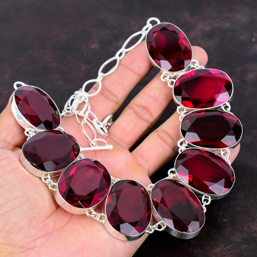 Faceted Mozambique Garnet Necklace 925 Sterling Silver Necklace Adjustable Chain Necklace Original Gemstone Handmade Necklace Gift For Mom