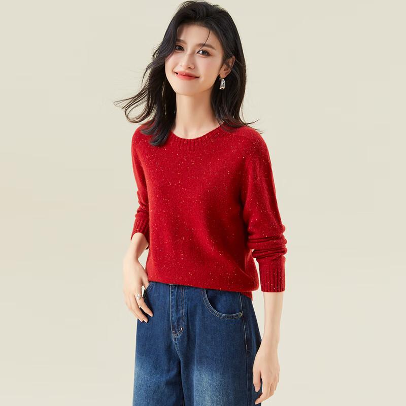 Jinjü Women's Seamless Flecked Lambswool Crew Neck Sweater