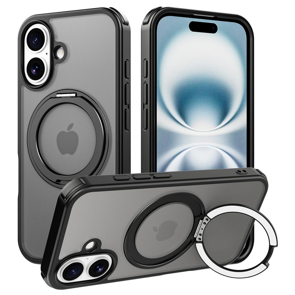 For iPhone 16 Case Compatible with MagSafe Ring Kickstand TPU+PC Back Cover