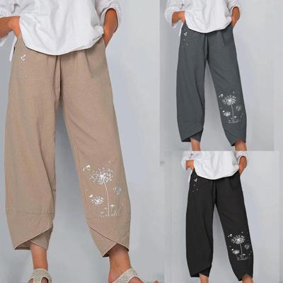 Женские повседневные широкие брюки с эластичным поясом на талии, брюки из хлопка и льна