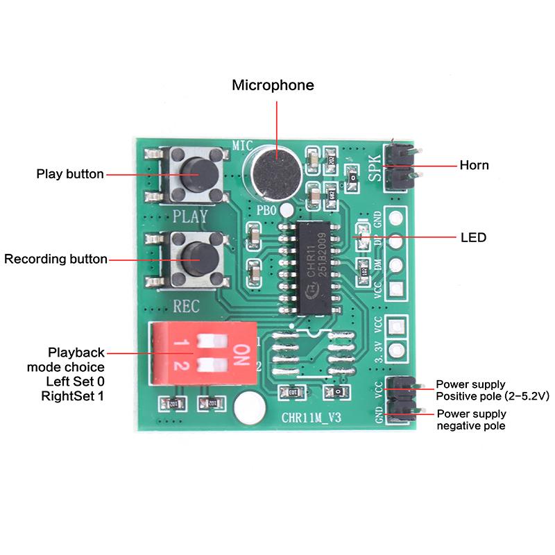 1/3Pcs Chr11M Dc 2-5.2V 35 Second Key Recording Module Toy Recording Box Supports External Flash 2-Position Dip Switch