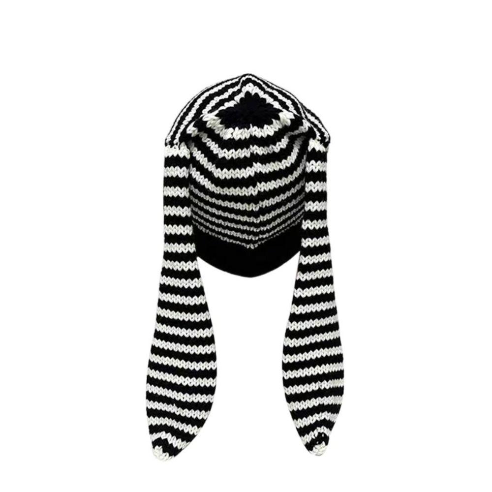 Harajuku Women Beanie Hat Y2K Stripe Skull Cap Casual Rabbit Ears Hat Outdoor