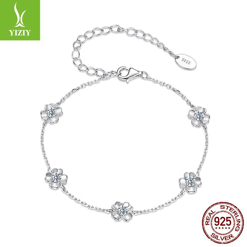 Four-Leaf Clover Moissanite Bracelet, Simple And Versatile Girl'S Heart S925 Sterling Silver Lucky Bracelet.
