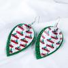 Двусторонние серьги-листья из кожи с пайетками в виде рождественской елки и машины
