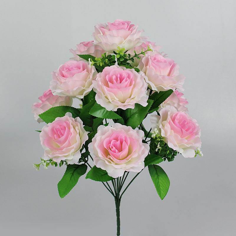 12Heads Silk Rose Artificial Flowers Fake Bouquet Wedding Party Home Grave Decor