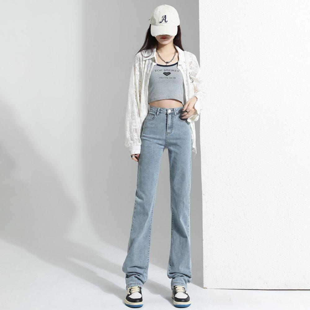 Trendy Straight Jeans Women's Spring and Autumn New High Waist High and Thin Loose Drape Floor Jeans