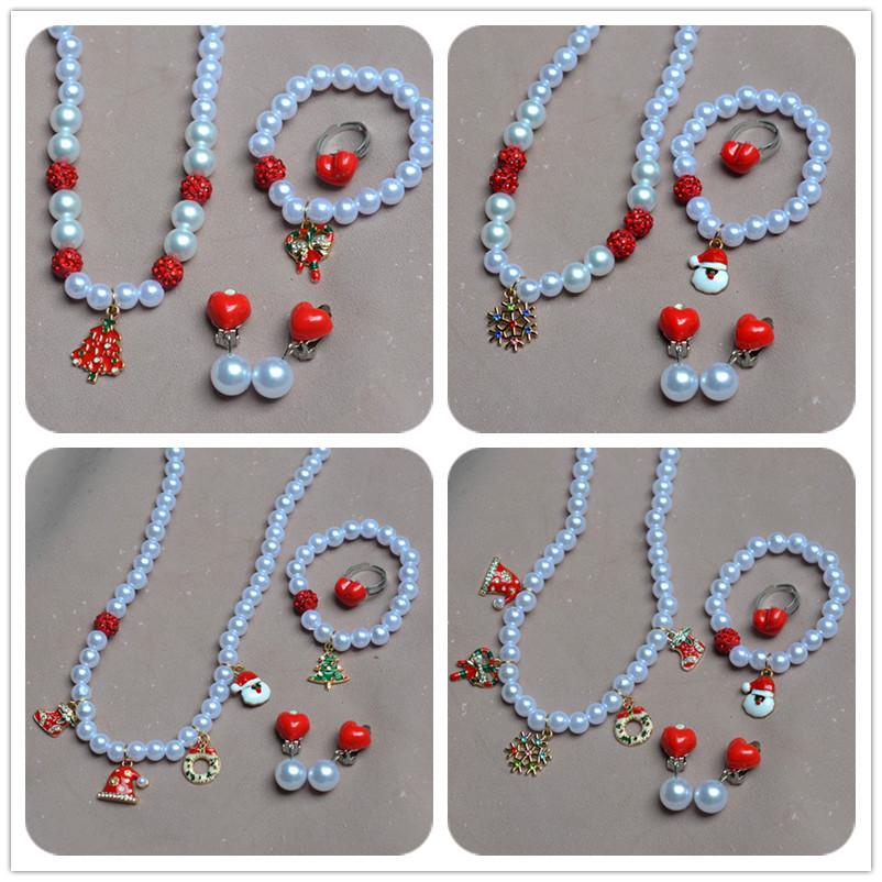 Красочный набор браслетов из сплава с бусинами «Санта-Клаус» для девочек