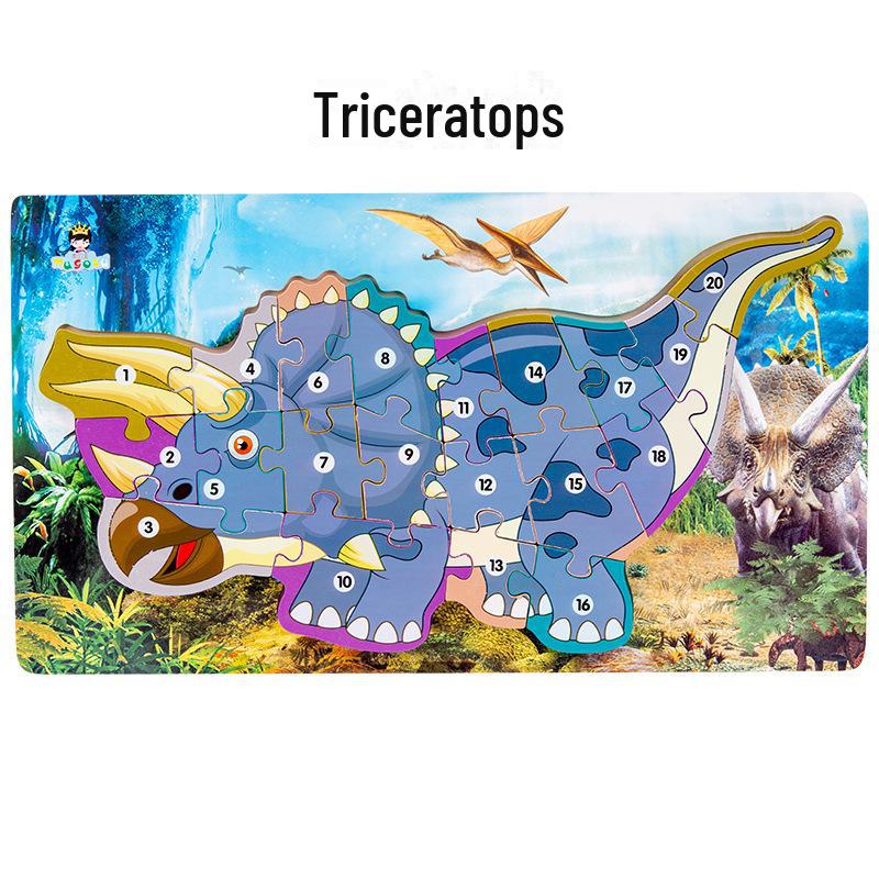 Children's 3D Wooden Dinosaur Puzzle: Number & Letter Educational Toy for Ages 3-6