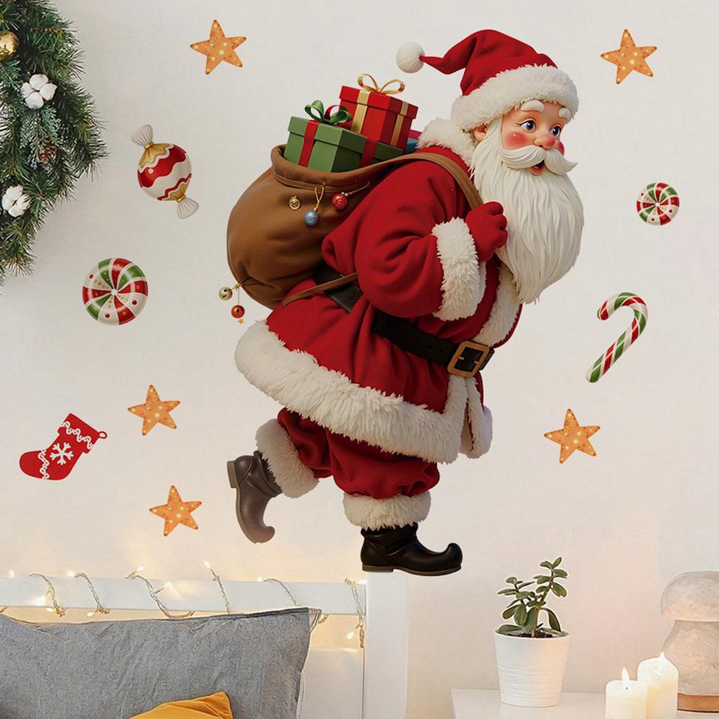 Santa Candy Gifts Gingerbread Self-adhesive Window Stickers Christmas Showcase Home Decoration Stickers.