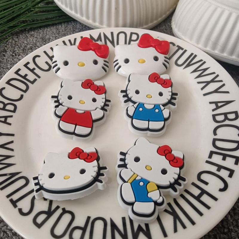 6Pcs/Set Sanrio Hello Kitty Bowknot Diy Sandal Charms Sweet Cute Cartoon Pvc Garden Shoes Buckle Accessories