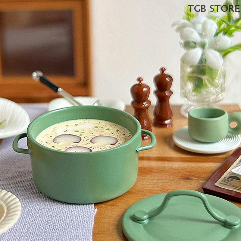 1/12 Мини горшочек для грибного супа-пюре Модель Кухонное украшение Кукольный дом Симуляция Аксессуары Игрушки для ролевых игр