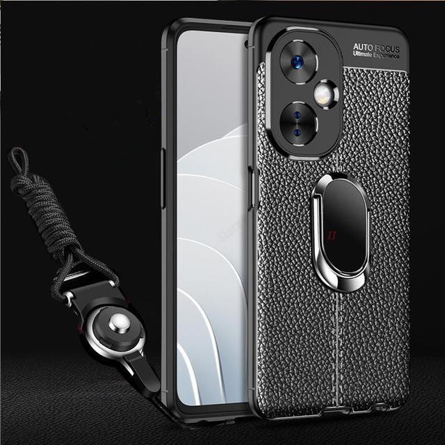 Мягкий силиконовый чехол с текстурой кожи личи для Oneplus Nord CE 3 Lite, чехол-держатель с магнитным кольцом для Nord CE3 Lite N30 со шнурком