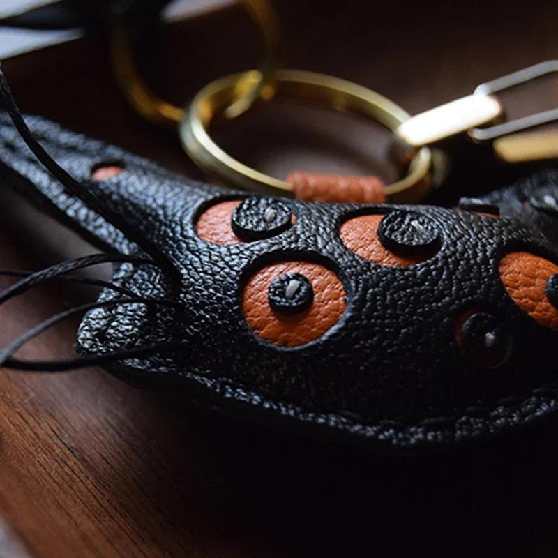 Handmade Leather Black Cat KeyChain Bag Charm
