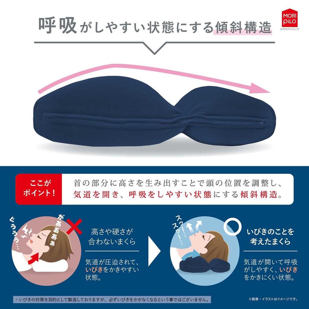 MORIPiLO Morishita Snoring Prevention Pillow Navy 35x55cm Height Adjustable Washable Pipe Pillow 4621246 Fit-in Approx. Anti-Snoring