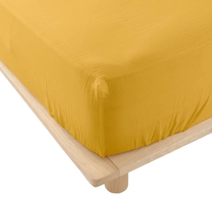 Drap housse - Angelia - 140x190 cm - Gaze de coton - Uni - Bonnet 30 cm