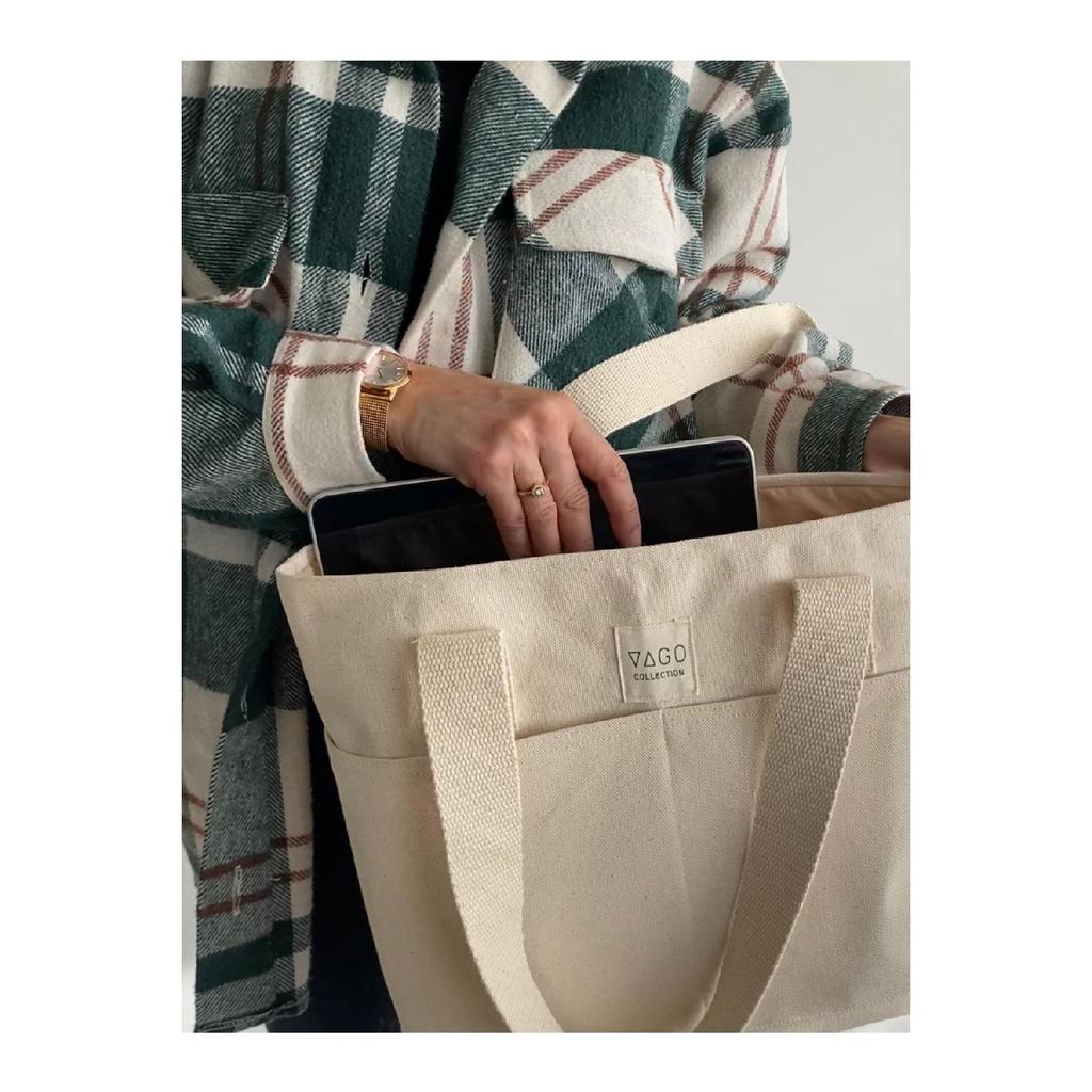 Бежевая эко-сумка из плотной ткани