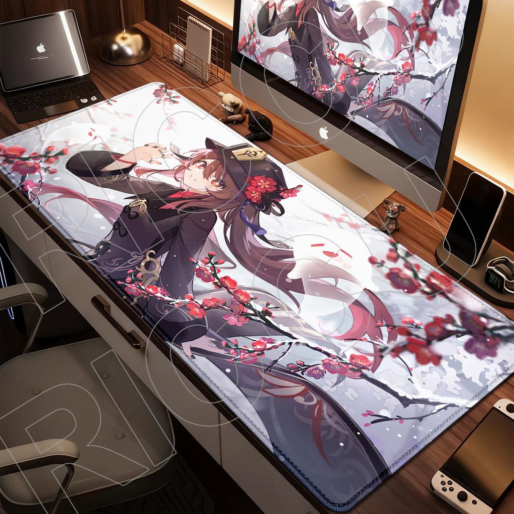 XXL Коврик Аниме Ху Тао HD Печать Коврик для Мыши Резиновый Игровой Genshin Impact Коврик для Мыши Клавиатурные Коврики Компьютерный ПК Ноутбук Игровой Настольный Коврик
