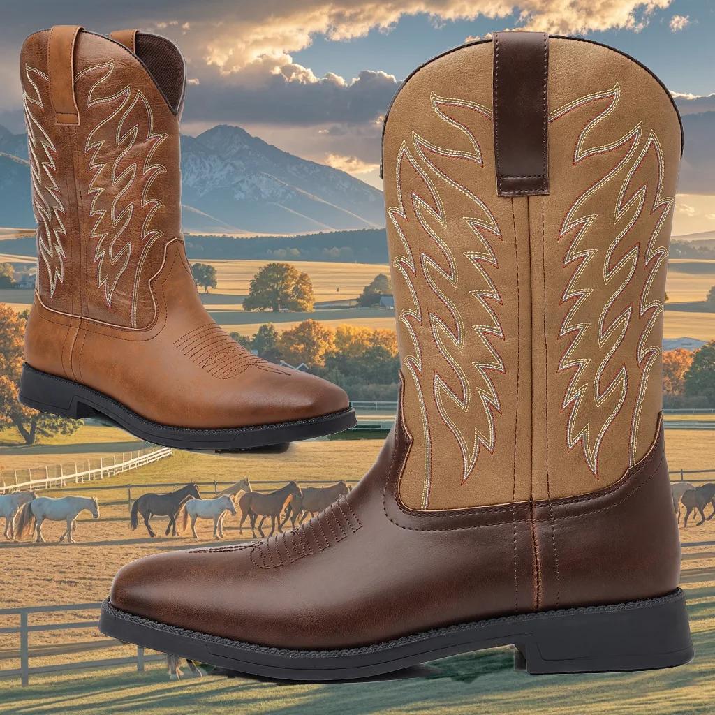 Новые мужские ковбойские сапоги ручной работы, вышитые ковбойские кроссовки с острым носком, мужские ботинки до середины голени, мужские сапоги для верховой езды Zapatos Hombre