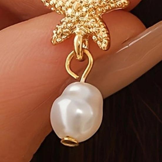 Starfish Earrings for Women Beachy Seashell Earrings Faux Pearl Dangle Earrings for Summer Beach Vacation Date Party