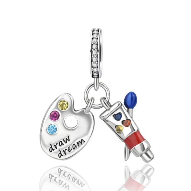 Colorful Copper Painting Charms Artistic Palette Beads Pendant Fit Original Bracelet Necklace Diy Fine Jewelry Gift