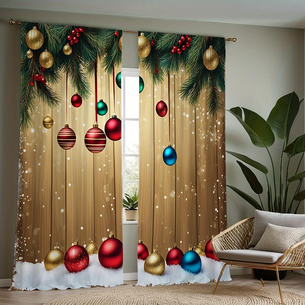 2 шт. Рождественская серия воздушных шаров с белым фоновым изображением занавеска для кабинета, кухни, гостиной, комнаты в общежитии, карман для штанги, верхнее окно