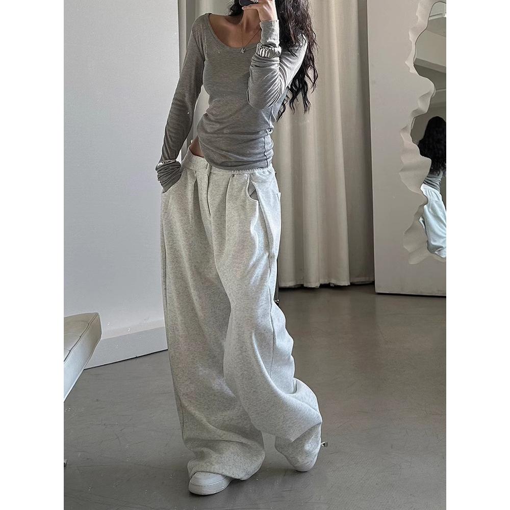 Vintage Baggy Sweatpants Women Autumn Y2k Korean Loose Wide Leg Pants Zipper Fly Casual Sports Pants Streetwear