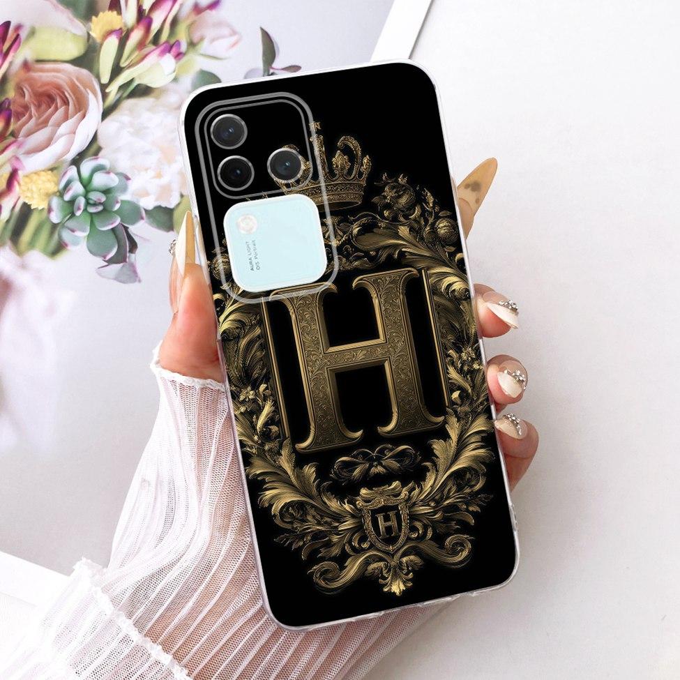Чехол для Vivo S18Pro V2344A Чехол для Vivo S18 Pro Прозрачный Роскошная Корона Буквы от A до Z 2D Плоский Узор Мягкий Чехол