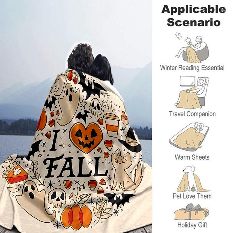 1pc I Heart Fall Halloween Blanket  Soft and Cozy Home Decor Gift for All Seasons, Living Room, Travel, Camping, Car Blankets
