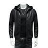 Mens Black PU Leather Hooded Jacket Slim Fit Casual Biker Style Winter Outerwear