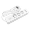 SELDUR G3FH22B Power Strip, 3 Type E Sockets + Switch, USB A+C Fast Charge 20W, White, 2m Cable