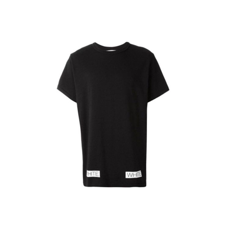 Off-White Хлопковая полосатая футболка с принтом и круглым вырезом, с короткими рукавами, мужские топы, черный OMAA002G20JER0091034