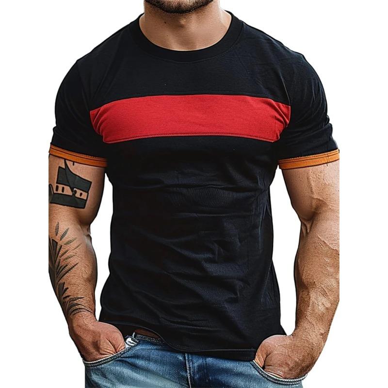 Summer Round Neck Retro Stripe Graphic 3D Print Top Fashionable Casual Short Sleeved Men's T-shirts