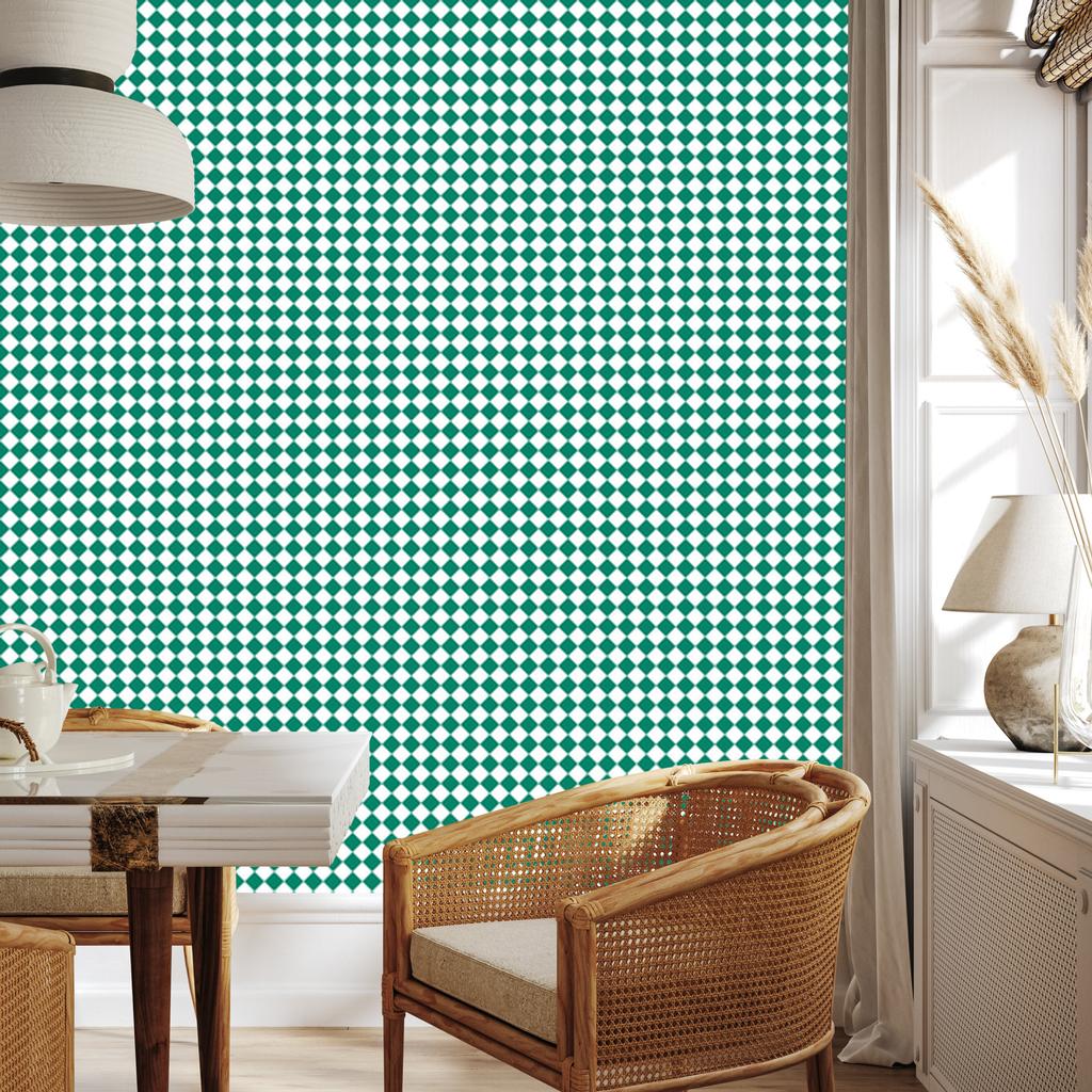 Geometric rhombus wallpaper in teal and white for living room and bedroom 50x1000